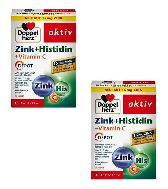 2xPack Doppelherz Active Zinc + Histidine + Vitamin C Depots - 60 Tablets