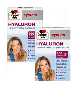 2xPack Doppelherz®System HYALURON + Q10 + Vitamin C+Zink + Biotin - 60 Pcs