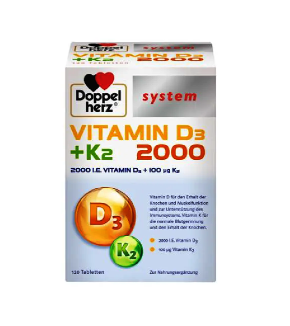 Doppelherz Vitamin D3 2000+K2 System Tablets - 120 Mini Tablets