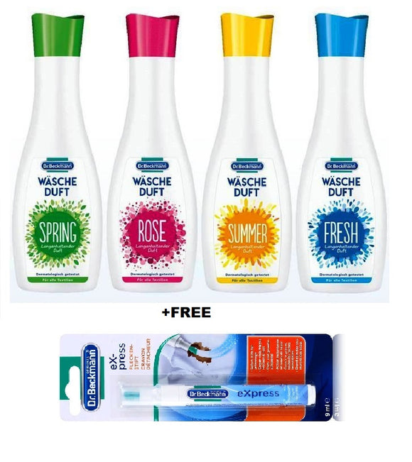 Dr. Beckmann Laundry Fragrance FOUR-PIECE Variety Pack - 1 Litr +FREE Dr. Beckmann Express Stain Remover Stick