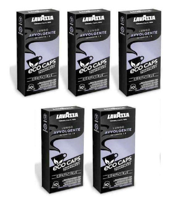 5xPack Lavazza Eco Caps Lungo Avvolgente Nespresso Compatible - 50 Capsules