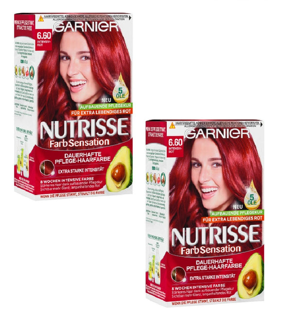 2xPack Garnier Nutrisse Color Sensation Permanent Care Hair Color - 6.60 Intensive Red