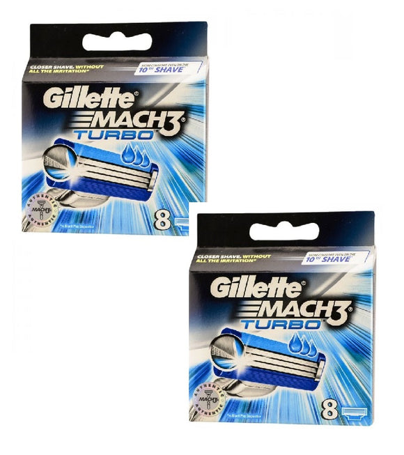 2xPack Gillette Mach3 Turbo Replacement Blades - 16 Cartridges