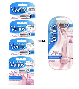 4xPack Gillette Venus Divine Sensitive Razor Blades (12 Cartridges) +FREE Gillette Venus Divine Sensitive Disposable Razor +1 Cartridge