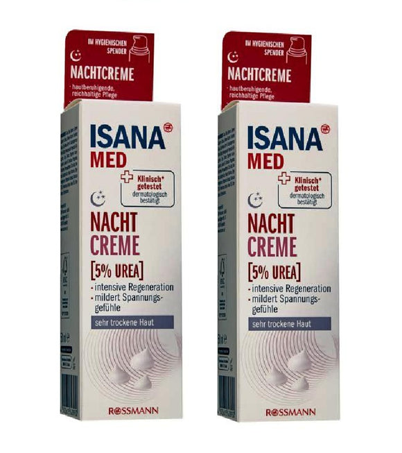 2XPack ISANA Med Urea 5% Night Cream Very Dry Skin Relief All Ages