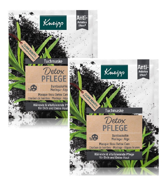 2xPack Kneipp Detox Care Bamboo Charcoal, Moringa & Algae Sheet Masks