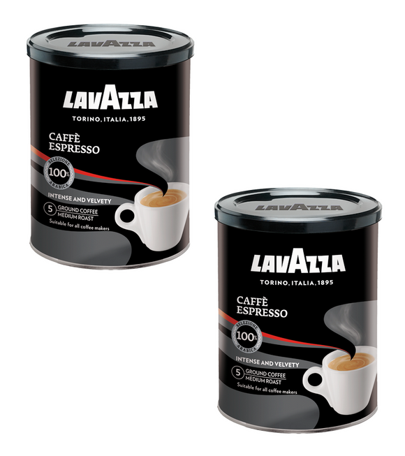 2xPack LAVAZZA Caffè 'Espresso' Ground Coffee in Tin - 500 g