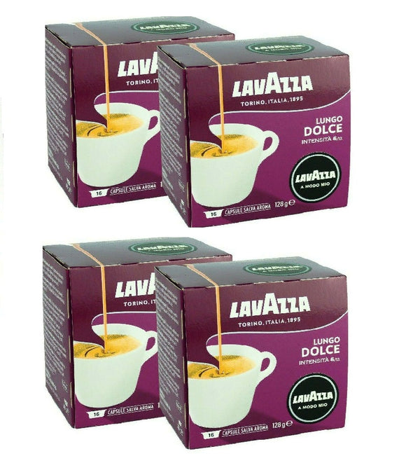 4xPack LAVAZZA Lungo Dolce Coffee Capsules for Modo Mios Machines - 64 Capsules