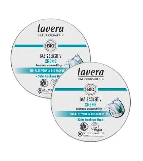 2xPack Lavera Organic Aloe Vera & Almond Oil Basic Sensitive Cream for Very Dry Skin - 300 ml