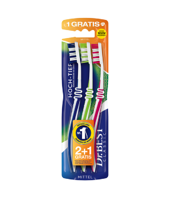3xPack Dr.BEST Classic High-Low Medium Toothbrush