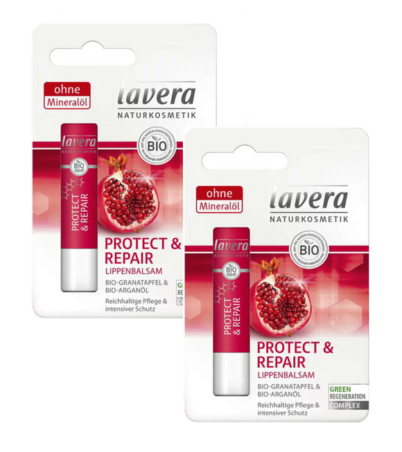 2xPack Lavera Bio Granatapple & Argan Oil Protect & Repair Lip Balm - 9 g