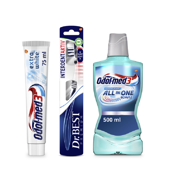 Odol-Med3 Toothpaste, Mouthwash and Dr.BEST Toothbrush Set of 3