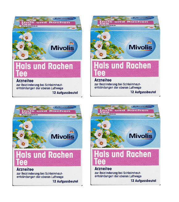 4x Packs Mivolis Throat & Pharynx Medicinal Tea - 48 Bags