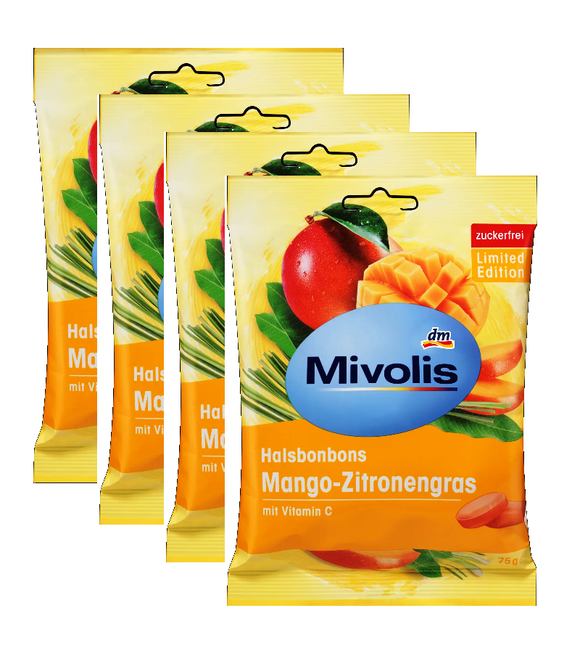 4xPack Mivolis Mango Lemongrass, Sugar Free Bonbons - 300 g