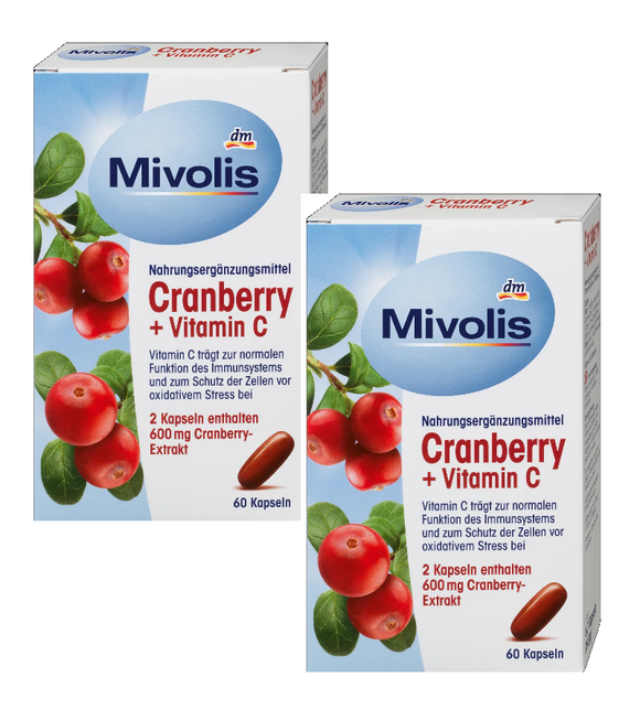 2xPack Mivolis Cranberry Capsules with Vitamin C -120 Pcs