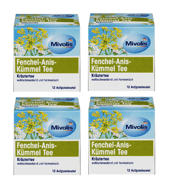 4xPacks Mivolis Fennel, Aniseed and Cumin Medicinal Tea - 48 Bags