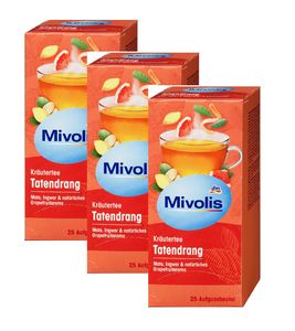 3xPack Mivolis "Activity" Herbal Tea with Mate, Ginger, Grapefruit - 75 Bags