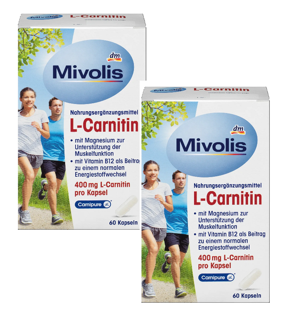 2xPacks Mivolis L-Carnitine, Vitamins B6 and B12+ Magnesium Capsules- 120 Pcs