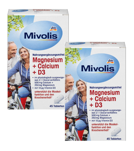 2x Pack Mivolis Magnesium +Calcium +D3 Tablets - 90 Pcs