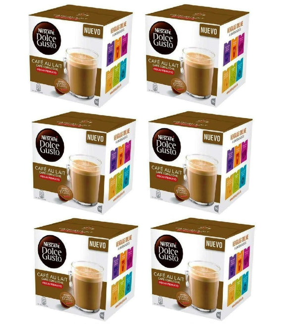 6xPack Nescafe Dolce Gusto Café Au Lait Decaffinated Coffee Capsules - 96 Capsules