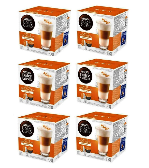 6xPack Nescafe Dolce Gusto Latte Macchiato Caramel Coffee Capsules - 96 Capsules