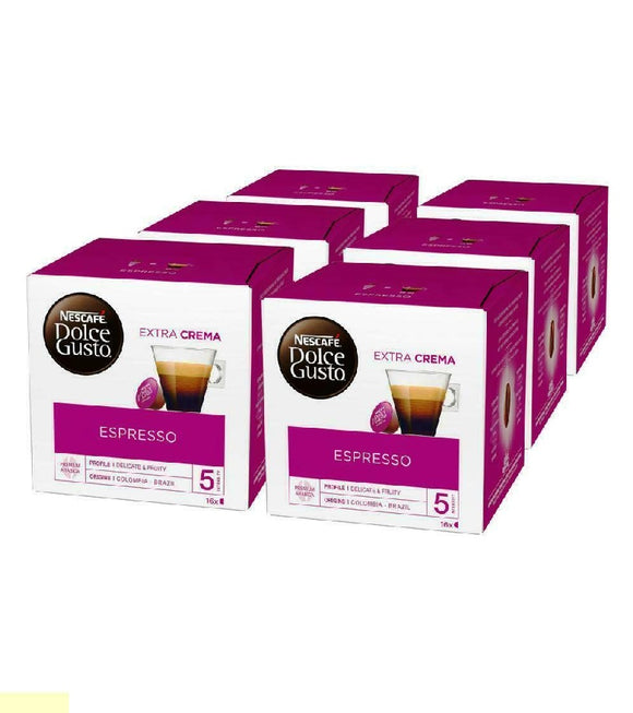 6xPack Nescafe Dolce Gusto Espresso Extra Crema Coffee Capsules - 96 Capsules