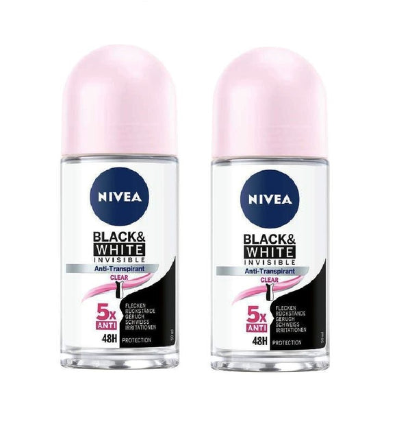 2xPack NIVEA BLACK & WHITE CLEAR, Antiperspirant Deodorant Roll-on - 100 ml