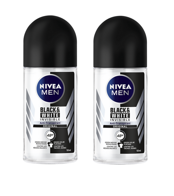 2xPacks NIVEA MEN BLACK & WHITE INVISIBLE POWER ROLL-ON Anti-perspirant Protection