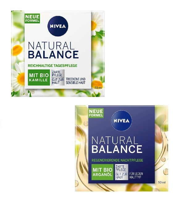 NIVEA Natural Balance Moisturising Day Care for Dry Skin+Regenerating Night Cream Set