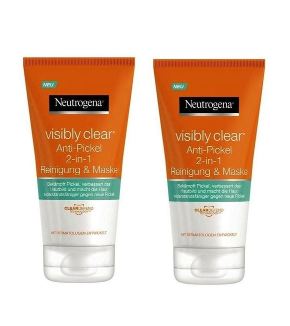 2xPack Neutrogena Visibly Clear Anti-Pimple 2-in-1 Cleansing & Mask - 300 ml