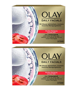 2xPack OLAY Daily Facials Cleansing Wipes for Normal Skin - 60 Pcs