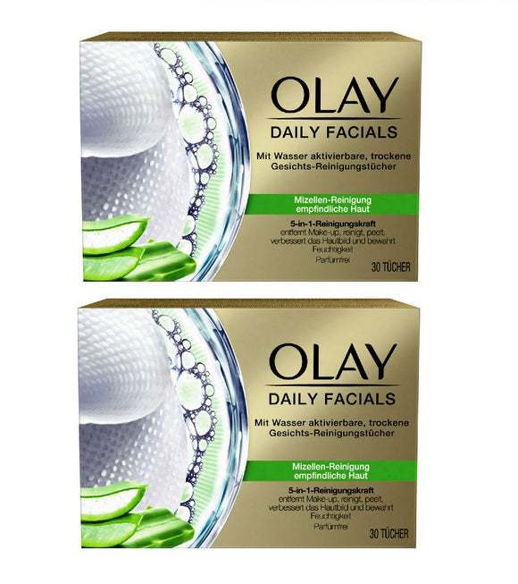 2xPack OLAY Daily Facials Cleansing Wipes for Sensitive Skin - 60 Pcs