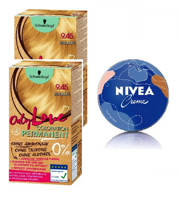 2xPack Schwarzkopf Only Love Coloration Hair Color 9.45 Honey Blonde +FREE Nivea Cream 75 ml