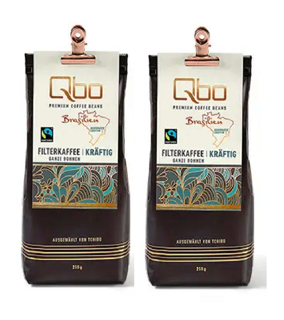2xPack Qbo Premium Coffee Beans Strong Filter Coffee Whole Beans - 500 g