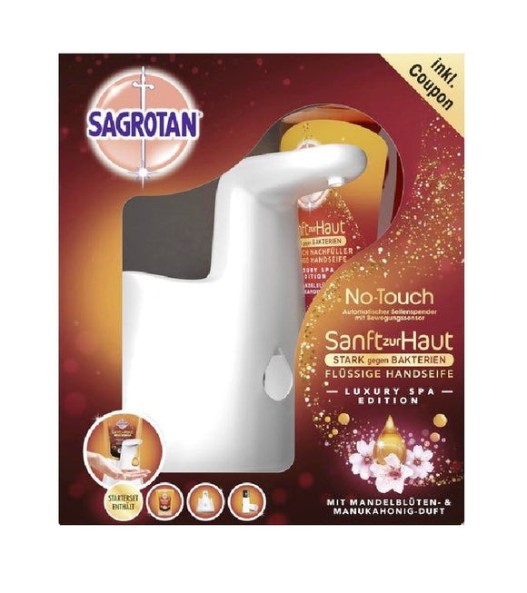 SAGROTAN No-touch Automatic Soap Dispenser Starter Set with Almond Blossom & Manuka Honey Scent