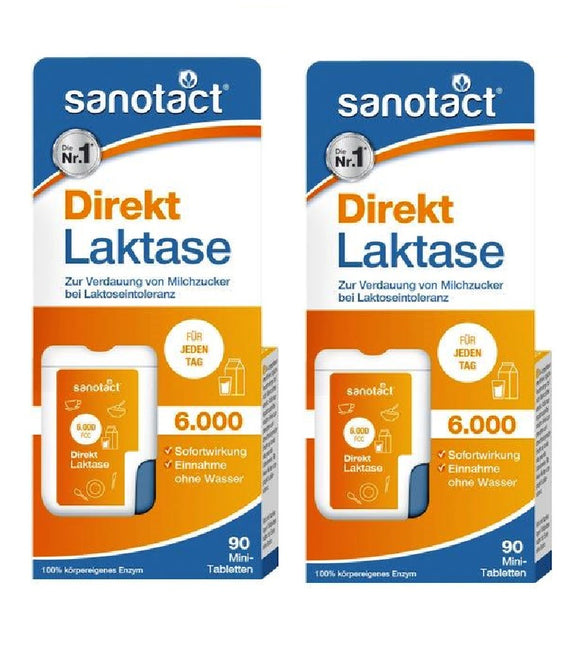 2xPack Sanotact Direct Lactase 6,000 Mini Tablets - 180 Pcs