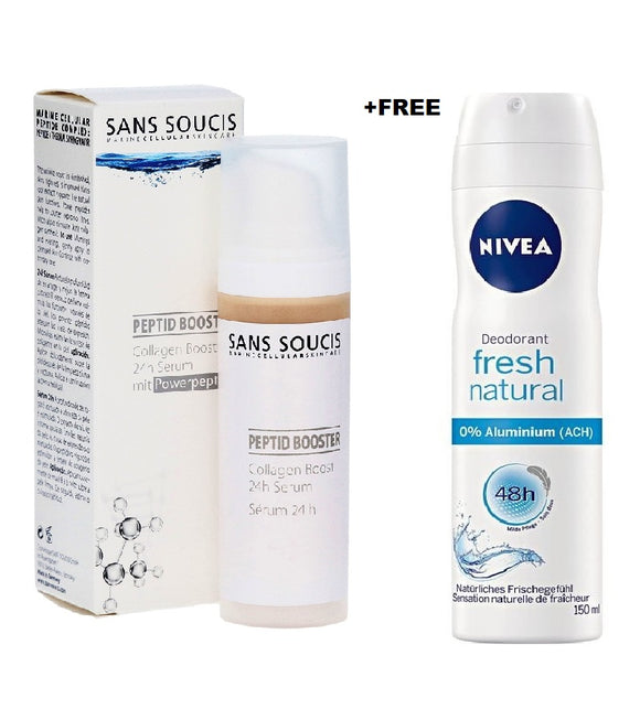 Sans Soucis Peptide Booster Hyaluron Filler 24h Serum -30 ml +FREE Nivea Fresh Natural 48h Deodrant Protection Spray -150 ml
