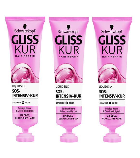 3xPack Schwarzkopf Gliss Kur Liquid Silk SOS intensive Hair Treatment - 60 ml