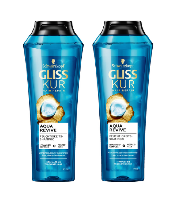 2xPack Schwarzkopf Gliss Kur Aqua Revive Moisture Shampoo - 500 ml