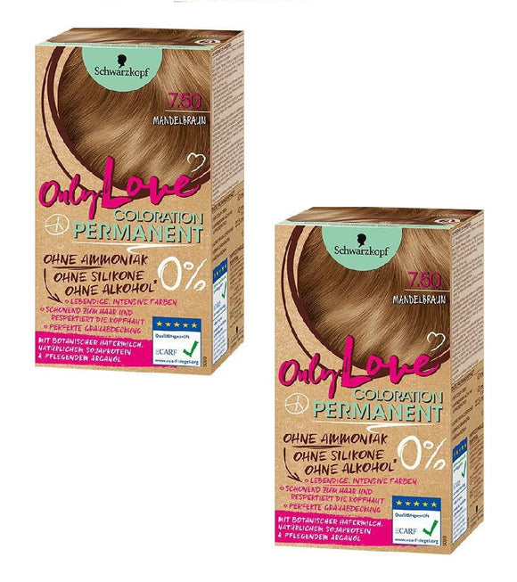 2xPack Schwarzkopf Only Love Coloration Hair Color - 7.50 Almond Brown *SPECIAL DEAL*
