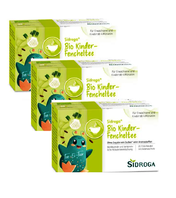 3xPack SIDROGA Organic Children's Fennel Filtered Tea Bags - 60 Pcs