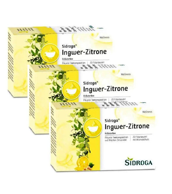 3xPack SIDROGA Wellness Ginger-lemon Fltered Tea Bags - 60 Pcs