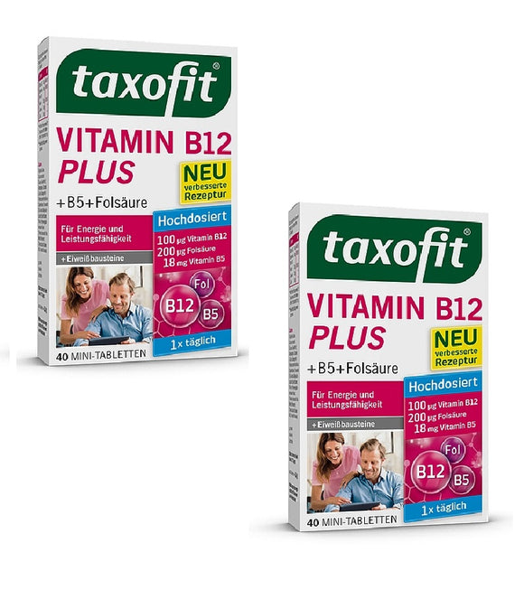 2xPacks Taxofit Vitamin B12 +B5 Pantothic Acid Plus Mini-Tablets for Energy
