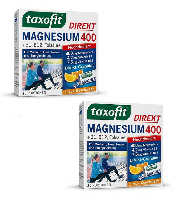 2xPacks Taxofit Magnesium 400+B1+B6+B12+Folic Acid 800 Direct Granules - 60 Pcs