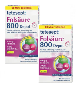 2xPack Tetesept Folic Acid 800 Depot Mini Tablets - 120 Tablets
