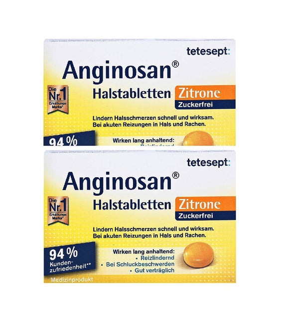 2xPack Tetesept Anginosan Throat & Cough Stimulant Lemon Flavor Lozenges - 40 Pcs