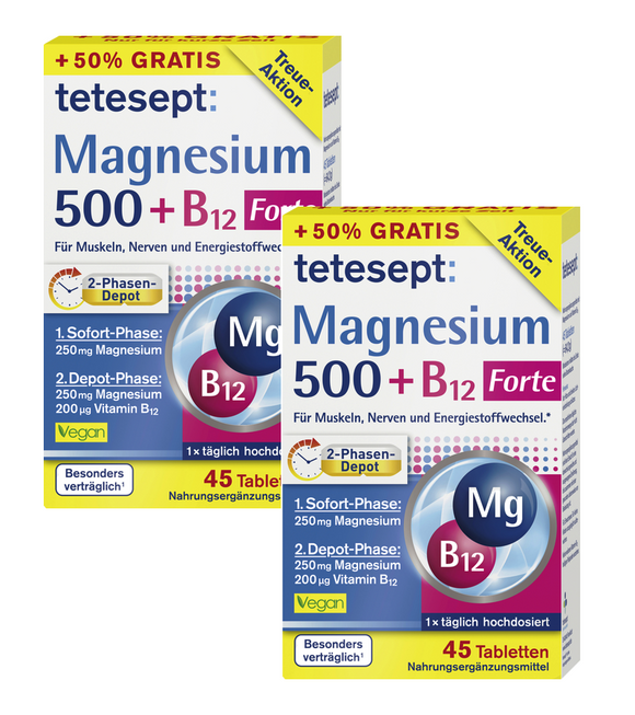 2xPack Tetesept Magnesium 500 + B12 Forte Tablets  - 60 Pcs