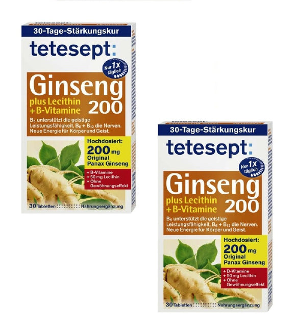 2xPack Tetesept Ginseng 200 plus Lecithin + B-Vitamin Tablets - 60 Tablets