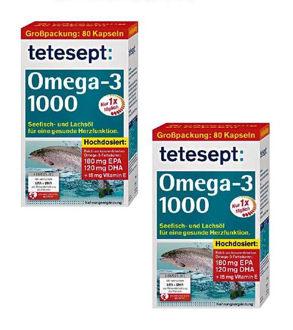 2xPack Tetesept Omega-3 with Salmon Oil 1000 - 160 Capsules