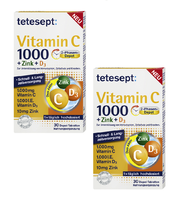 2xPack Tetesept Vitamin C 1000 + Zink + D3 Tablets - 60 Pcs